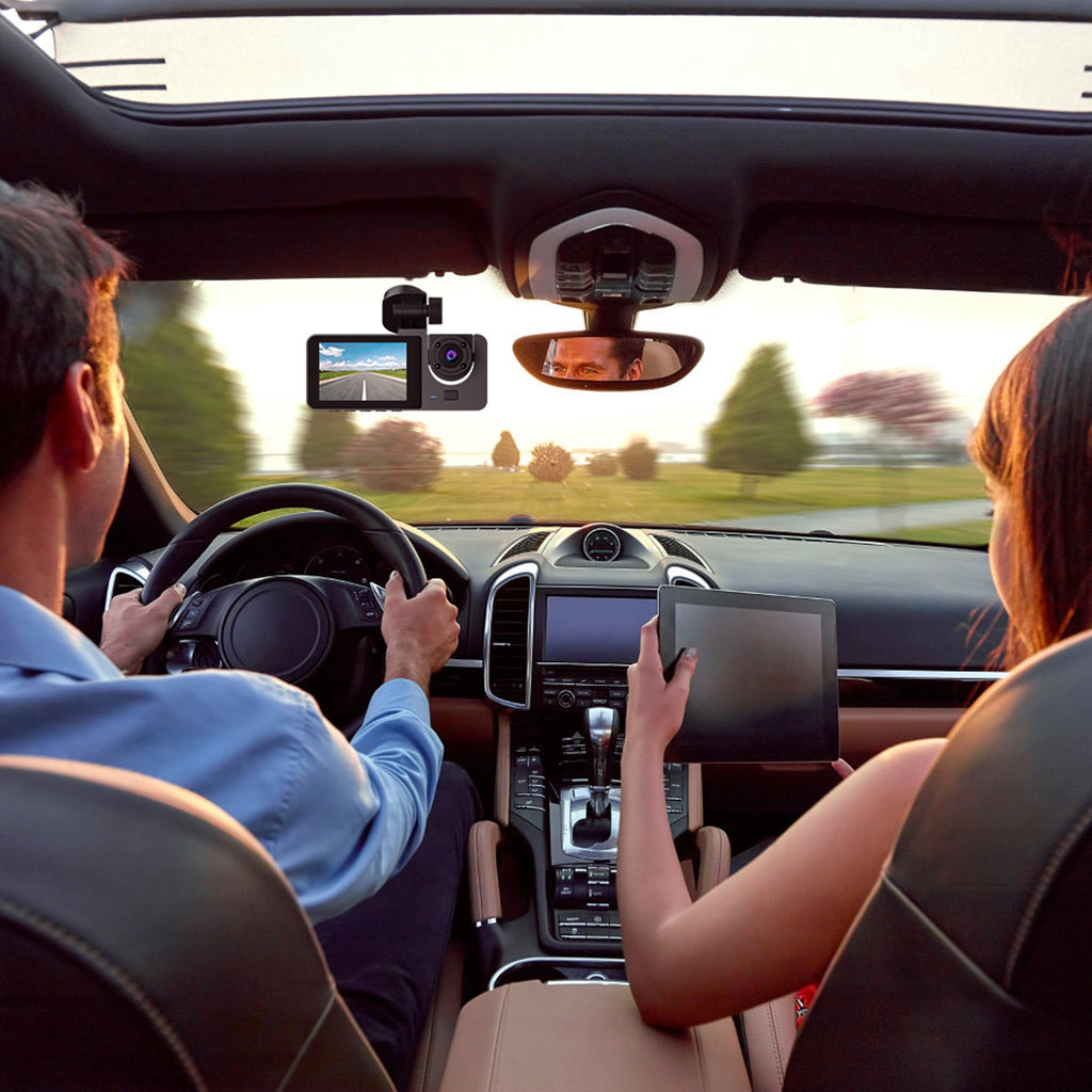 3 Channel Dash Cam Front Inside Rear Vehicle Driving Recorder Car DVR With 32G MMC Card G Sensor Motion Detection Parking Monitor Loop Recording