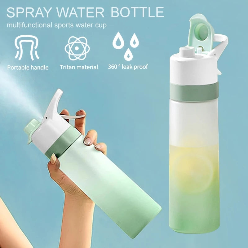 White plastic spray water bottle for girls with handle strap and leakproof lid