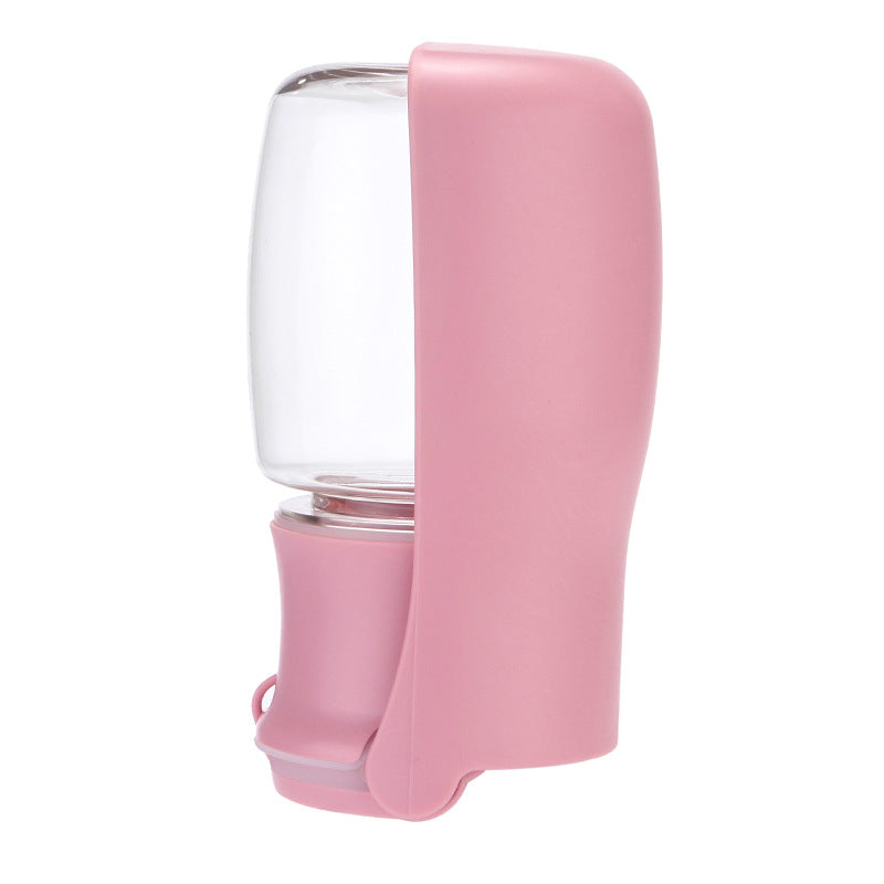 Foldable dog portable water bottle in blue and pink for pets