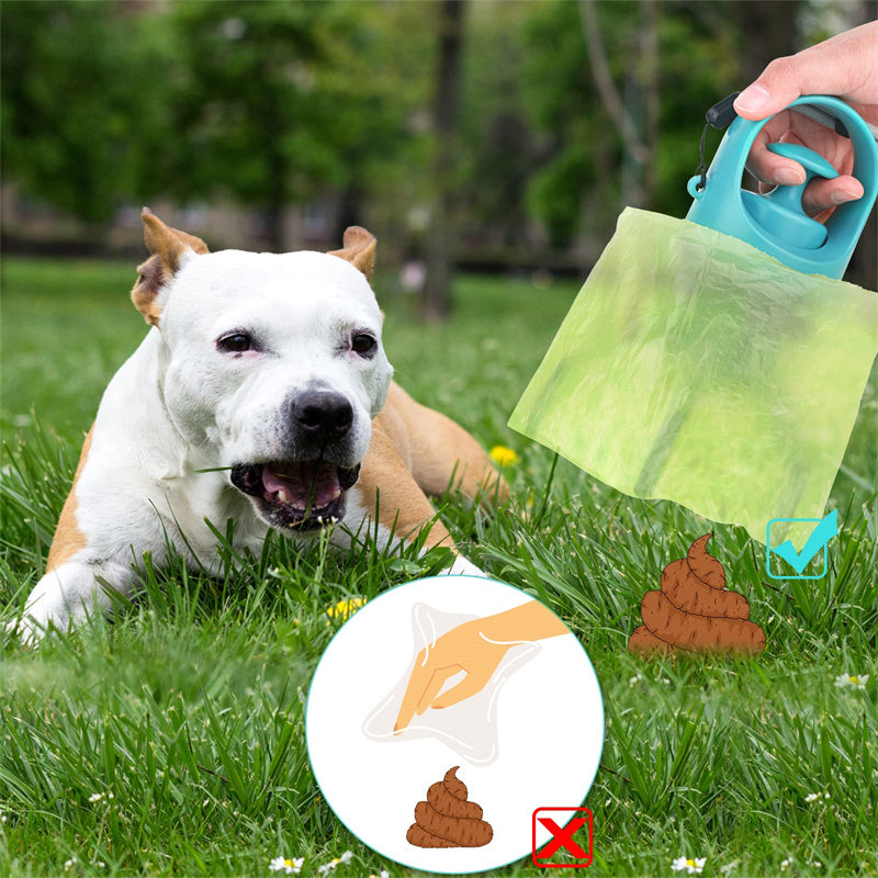 Portable lightweight dog pooper scooper with built-in poop bag dispenser and eight-claw shovel for easy pet waste pickup