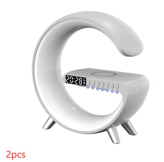 Intelligent G shaped LED lamp with wireless charger and Bluetooth speaker for bedroom decor