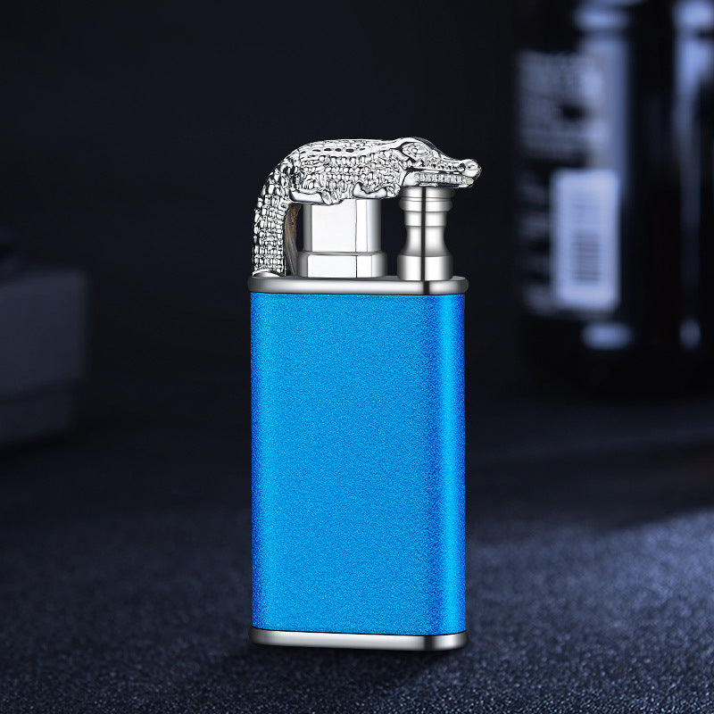 Creative metal blue flame lighter with dragon and dolphin design, windproof and portable double flame jet flame lighter