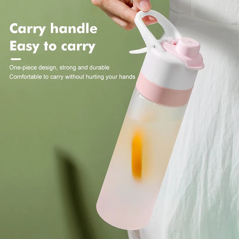White spray water bottle with handle strap for girls outdoor sports and fitness use