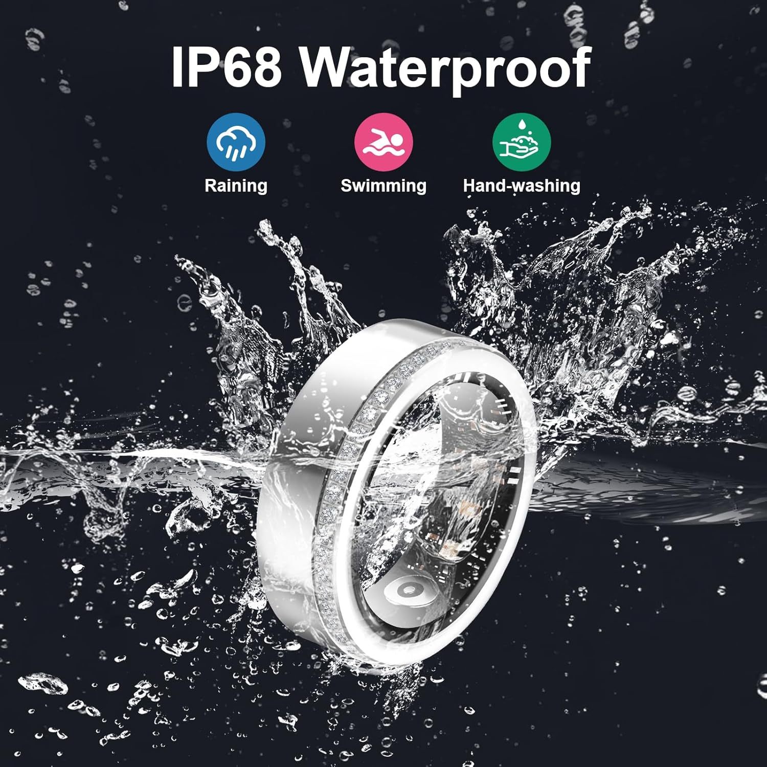 Smart Ring For Women Luxury Elegant Diamond Ring With Visible Tech Core Heart Rate Sleep Tracker Fitness Health Monitor IP68 Waterproof Compatible