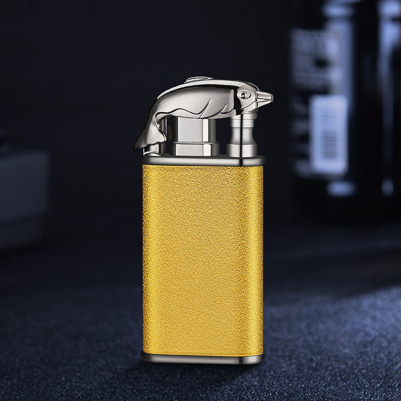 Creative blue flame lighter with dragon and dolphin design, windproof and portable metal double flame jet lighter