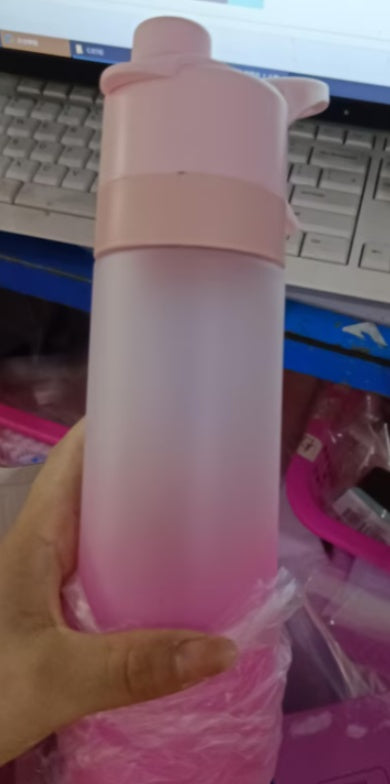 White spray water bottle for girls with handle strap and leakproof lid for outdoor sport and fitness use
