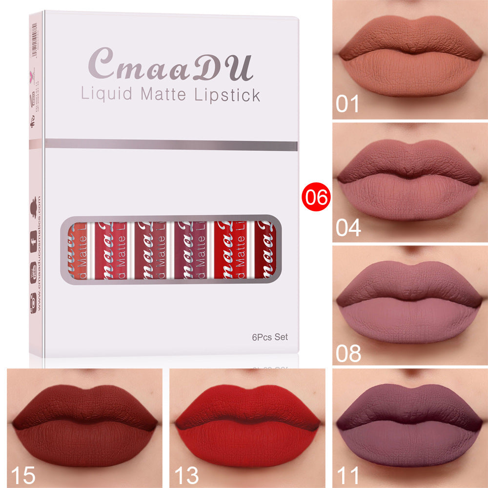6 boxes of matte non-stick cup waterproof long-lasting lip glosses with multivitamins