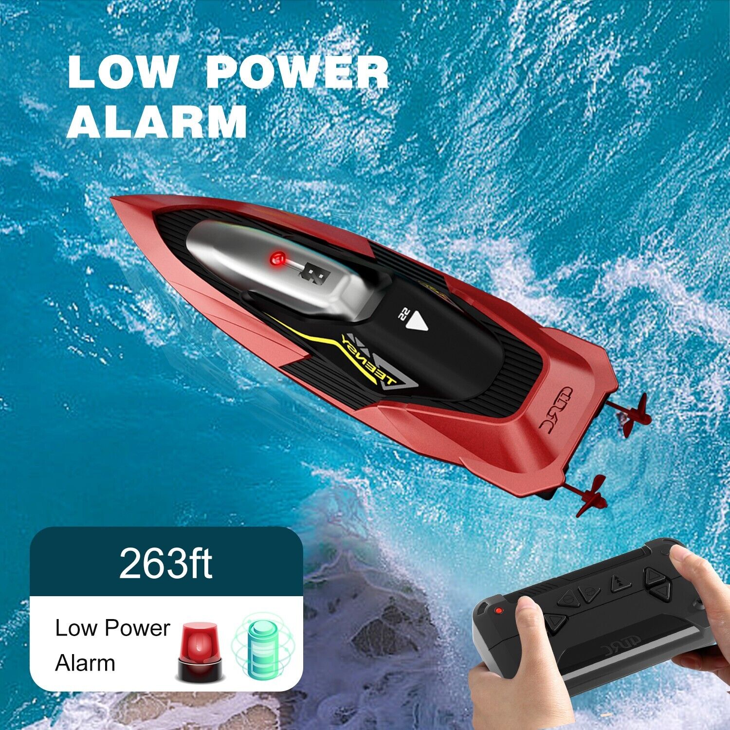 4DRC S5 Fast RC Boat For Pools And Lakes, 2.4 GHz 20- MPH Racing Boats For Kids