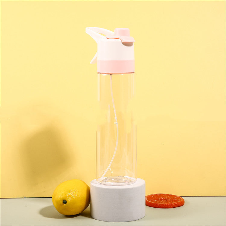 White spray water bottle for girls with handle strap and leakproof lid for outdoor sports and travel