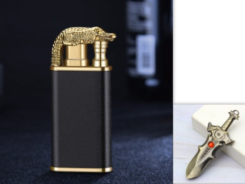 Creative metal blue flame lighter with double fire and dragon design, windproof and portable