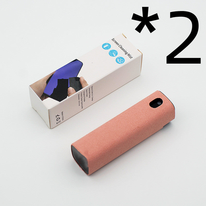 Portable mobile phone screen cleaner with integrated spray and microfiber wipe in a compact case