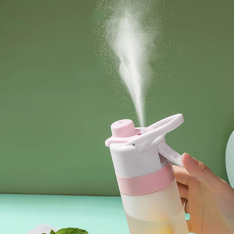 White spray water bottle with handle strap for girls outdoor sports and fitness use