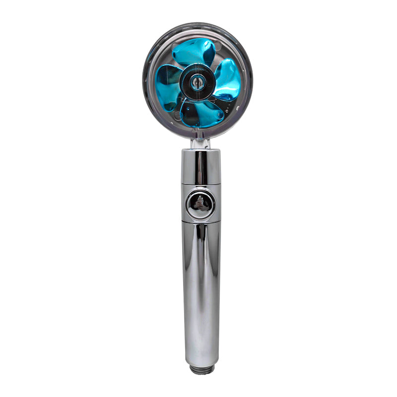 Chrome alloy water saving shower head with 360 degrees rotation and built-in turbofan