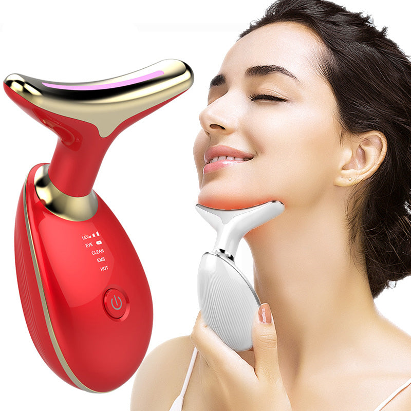 EMS thermal neck lifting and tighten massager with electric microcurrent and LED photon therapy for wrinkle removal